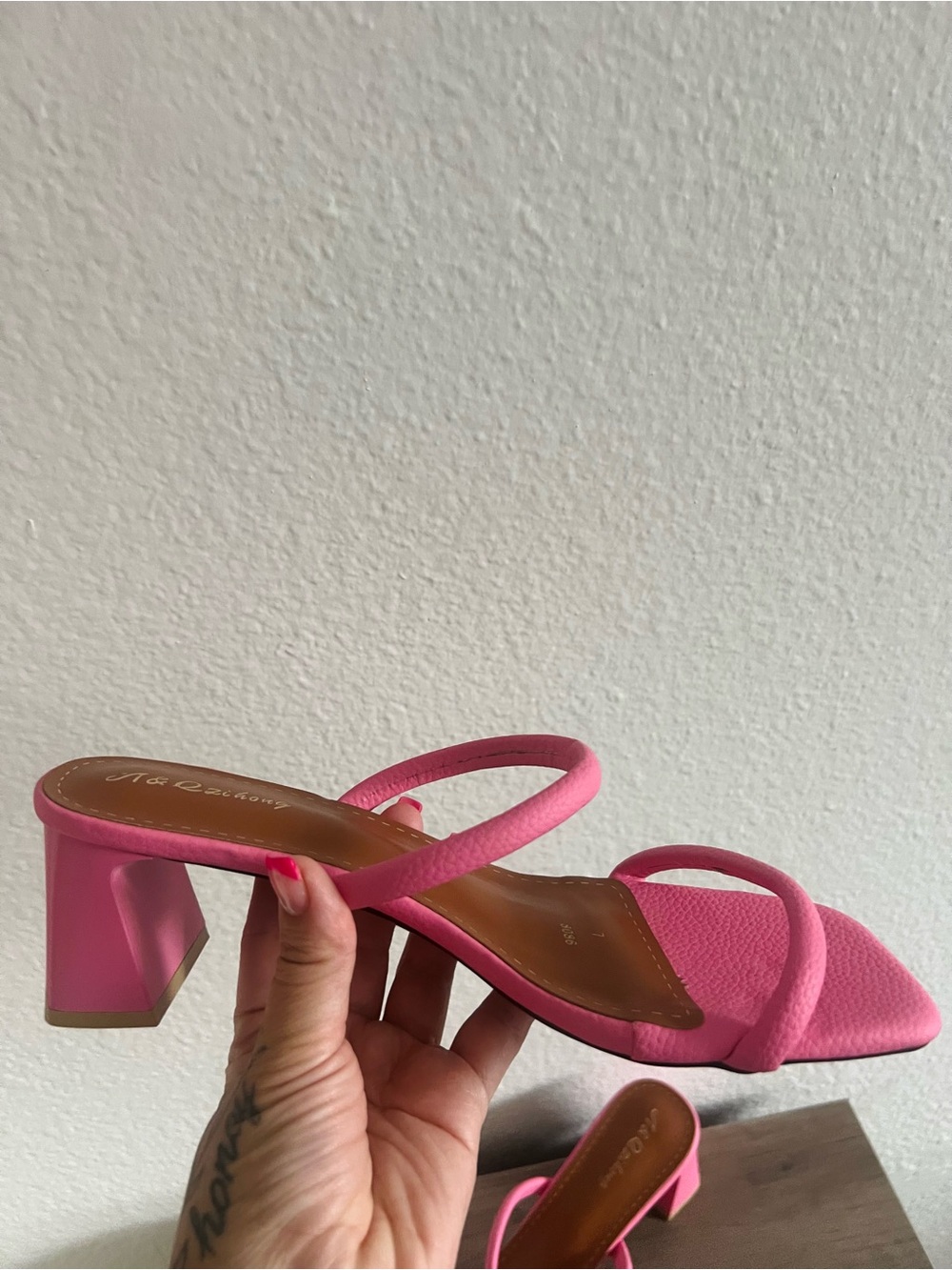 Pink Strappy Block Heel Sandals - Picture 5 of 6